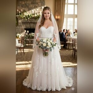 Unbranded Ivory Lace Tulle A-Line Wedding Gown with Sparkle Belt NWT